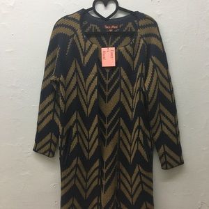 NWT BROWN AND BLUE KNEE LENGTH CARDIGAN